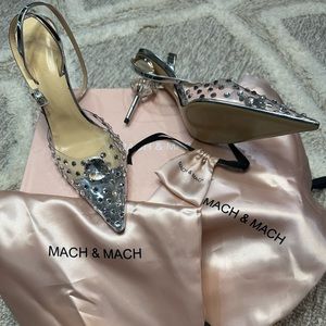 Mach & Mach Double Diamond Heels (100 mm) Transparent in Silver Sz 39/8.5